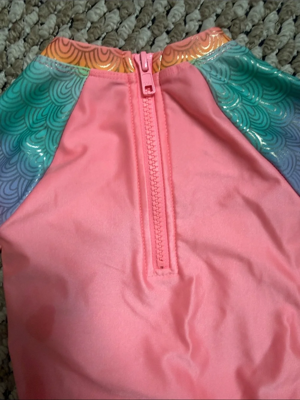 Cat & Jack Pink One-Piece Rash Guard Swimsuit with Rainbow Sleeves